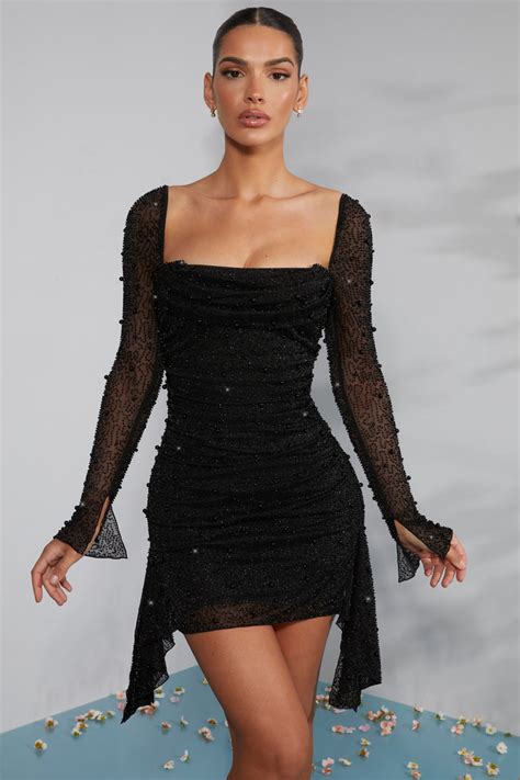 forever 21 black long sleeve dress|long sleeve embellished mini dress.